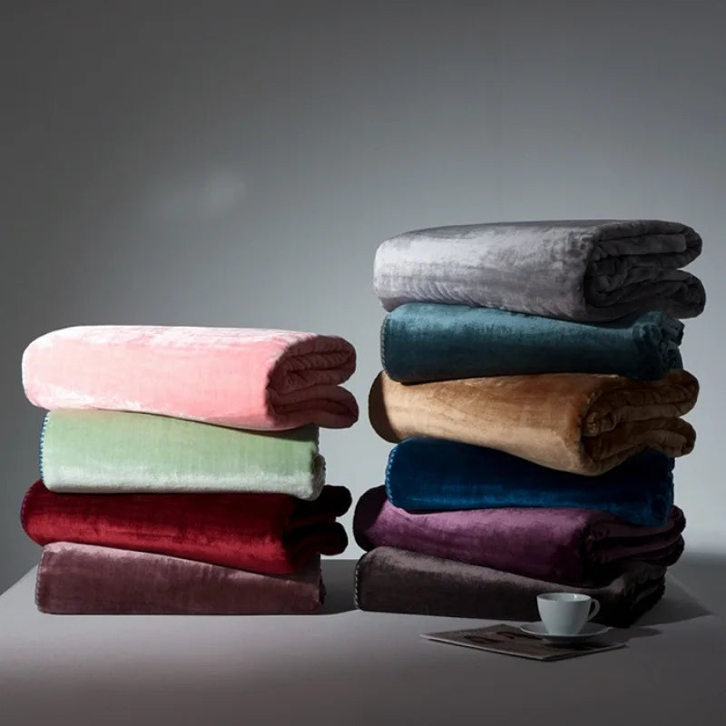 Afralia™ Velvet Milk Blanket: European Solid Color Flannel Bedspread for All Seasons