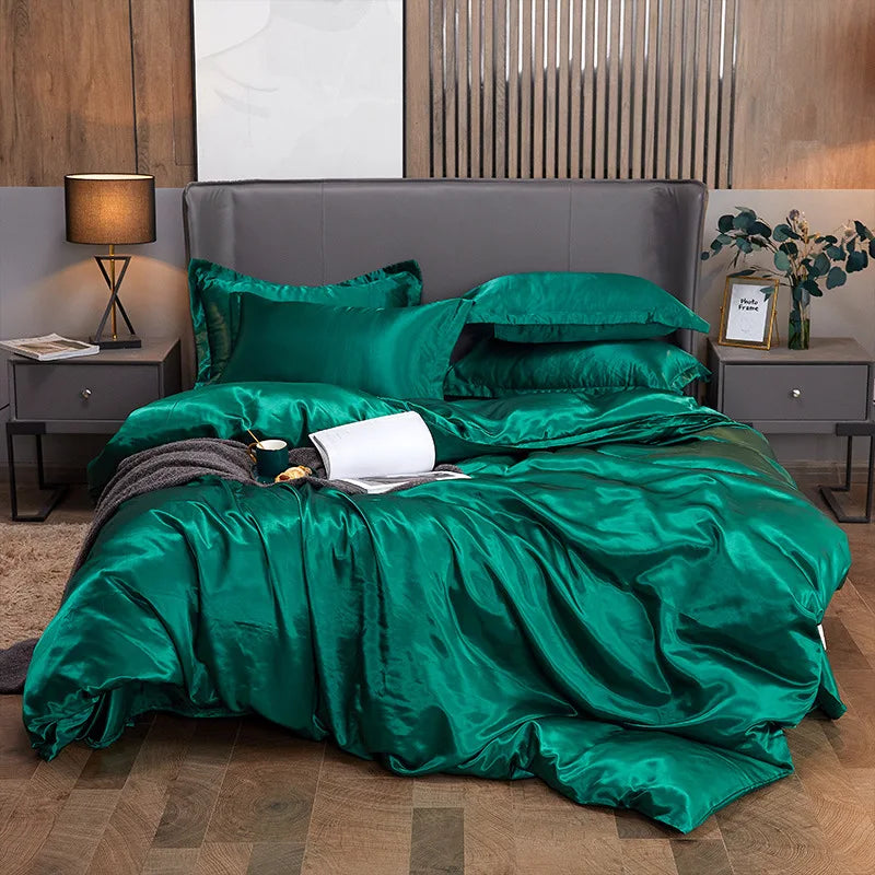 Afralia™ Solid Color Ice Rayon Cooling Bedding Set - King/Queen Size Skin-Friendly Fitted Sheet
