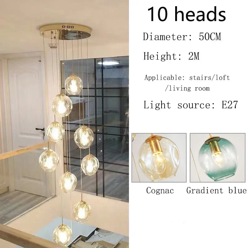 Afralia™ Glass Ball Spiral Chandelier for Modern Luxury Living Room
