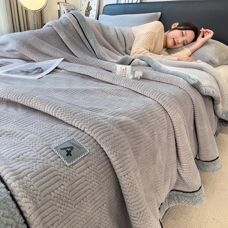 Afralia™ Cozy Jacquard Plush Blanket - Soft Coral Fleece - All-Season - European Solid Stripes