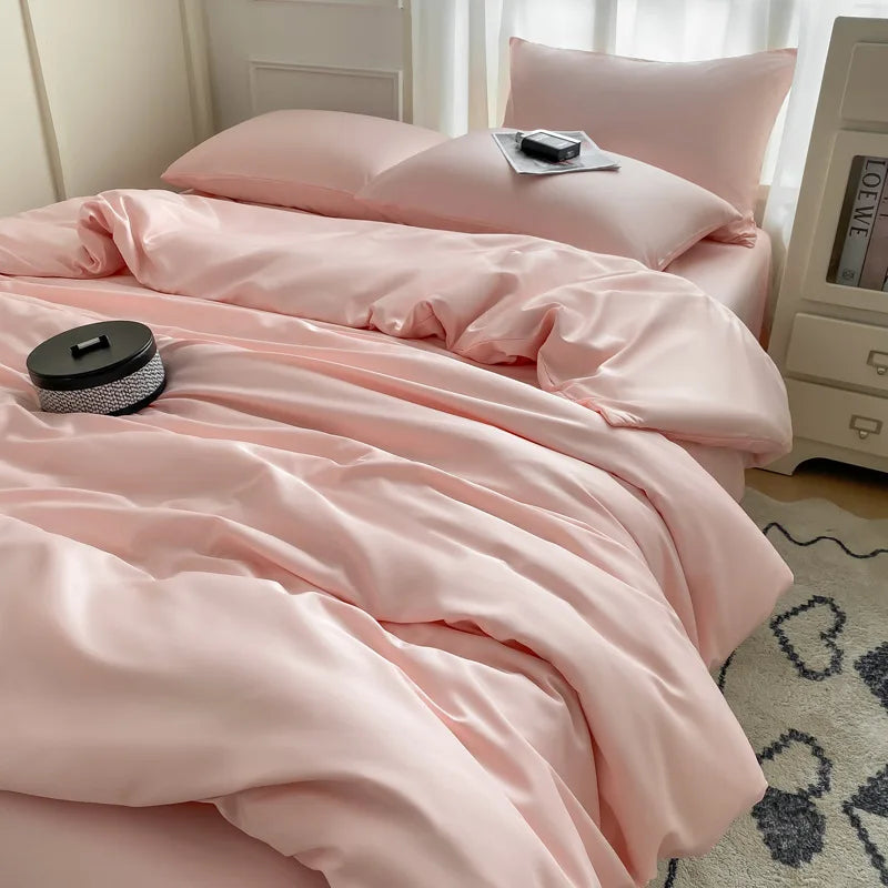 Afralia™ Satin Ice Silk Bedding Set - Double Sided Faux Silk Duvet Cover, Sheet & Pillowcases