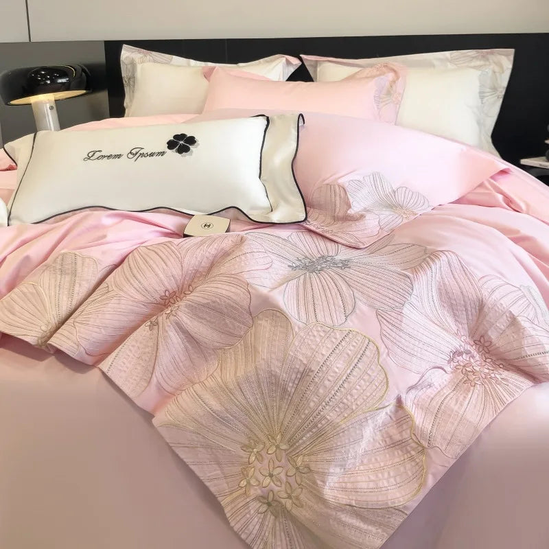 Afralia™ Luxury Cotton Twill Embroidery Duvet Cover Set for Seasons