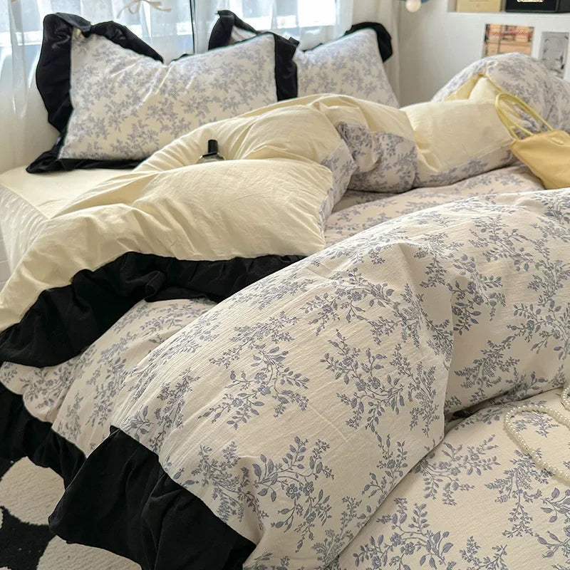 Afralia™ French Washed Cotton Princess Flower Quilt Cover Set - Spring Floral Bedding
