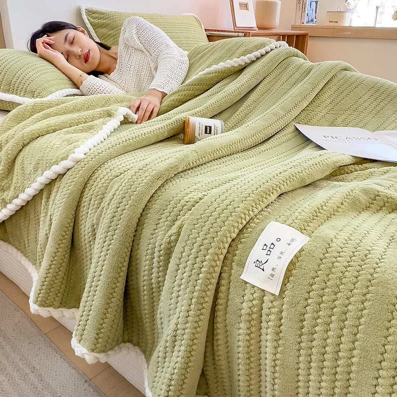 Afralia™ Double Sided Jacquard Milk Velvet Blanket - Winter Warm Sofa Cover