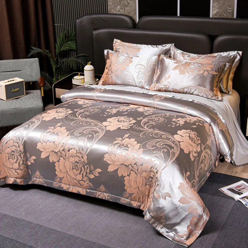 Afralia™ Satin Jacquard Bedding Set | 4Pcs Double Size Bedclothes