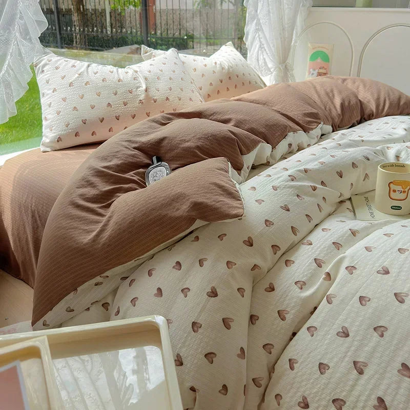Afralia™ Floral Printed Cotton Bed Set: Cute, Soft, Comfortable 4-Piece Duvet Cover & Sheet