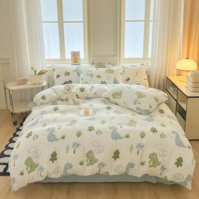 Afralia™ Children Cartoon Print Bedding Set, Double-Layer Yarn Quilt Cover, Cozy Bedroom Decor