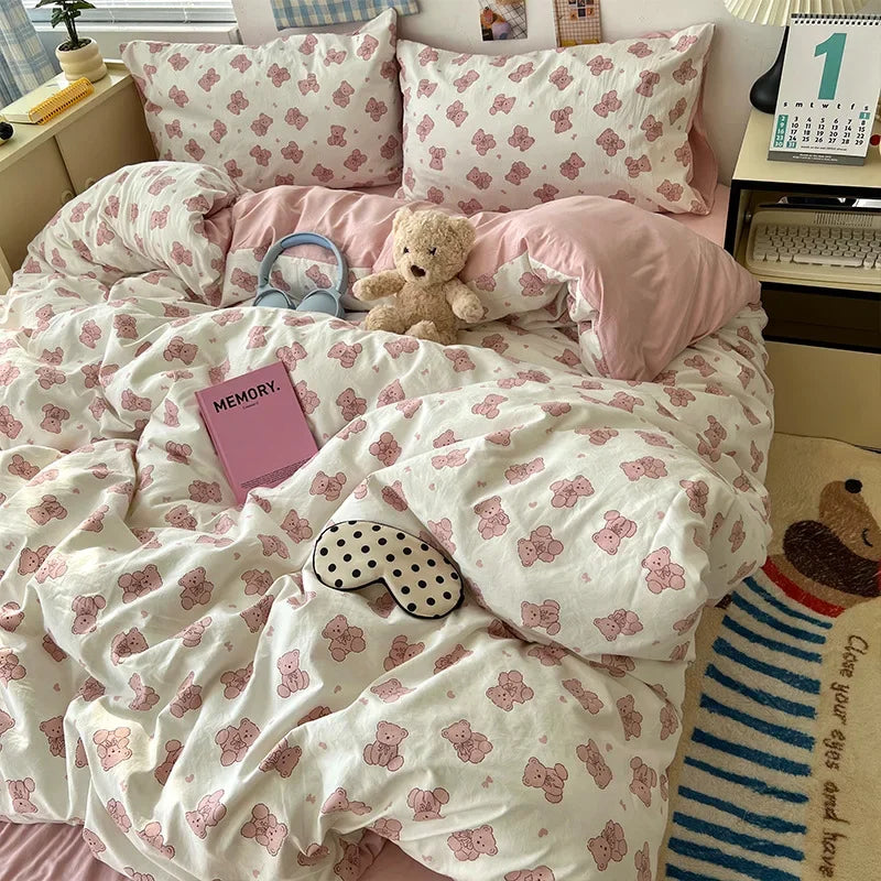 Afralia™ Cartoon Pattern Printed Cotton Bedding Set with Pillowcase