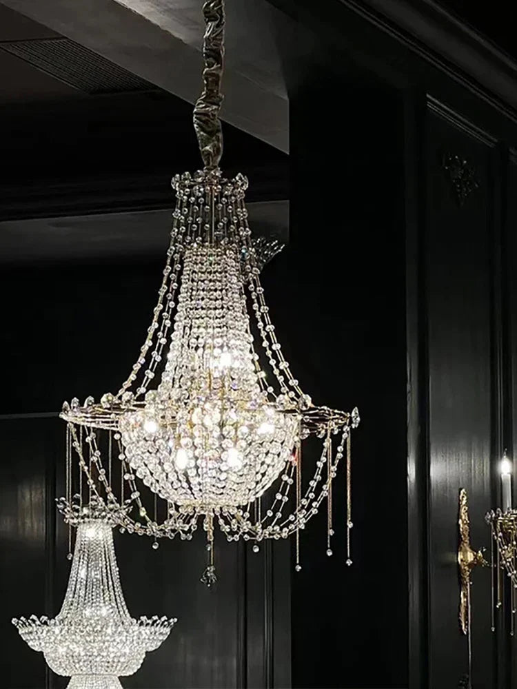 Afralia™ French Crystal Chandelier Staircase Villa LED Lustre - Luxury Designer Lighting Fixtures