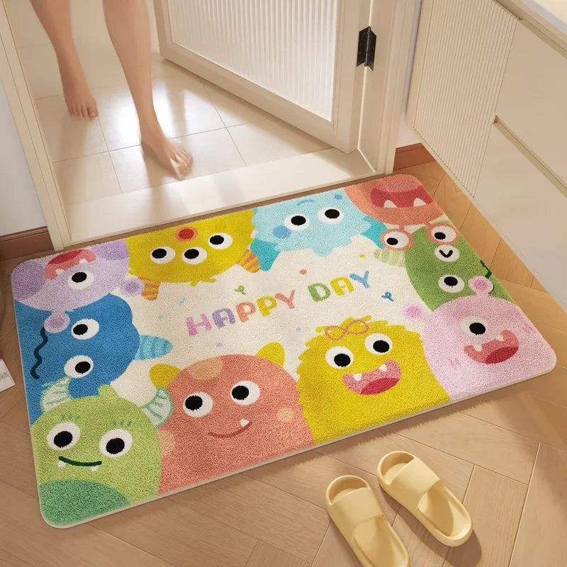 "Afralia™ Cartoon Print Bathroom Carpet: Soft, Absorbent & Anti-Slip Entrance Mat"