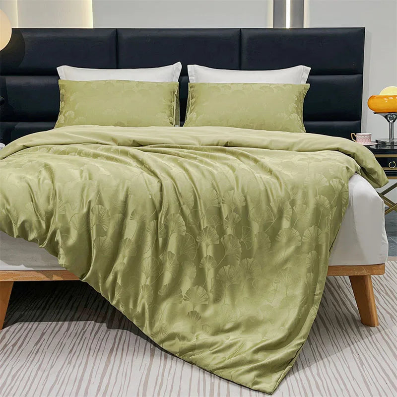Afralia™ Jacquard Satin Duvet Cover Set - Luxury Solid Soft Quilt Kit