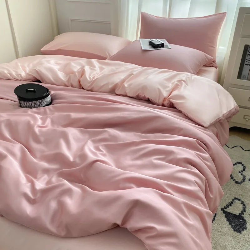 Afralia™ Silky Rayon Bedding Set: Solid Color Duvet, Fitted Sheet, Pillowcase - Queen King Size