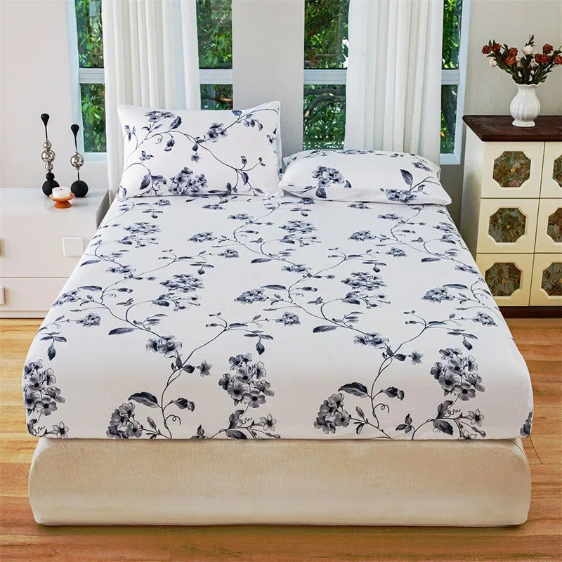Floral Print Fitted Sheet & Pillowcase Set by Afralia™ for All Seasons