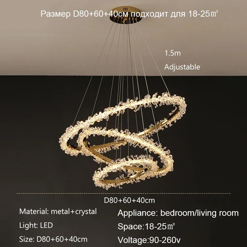 Afralia™ Crystal Ring Pendant Light for Modern Living Room, Dining, Bedroom - French Light Luxury