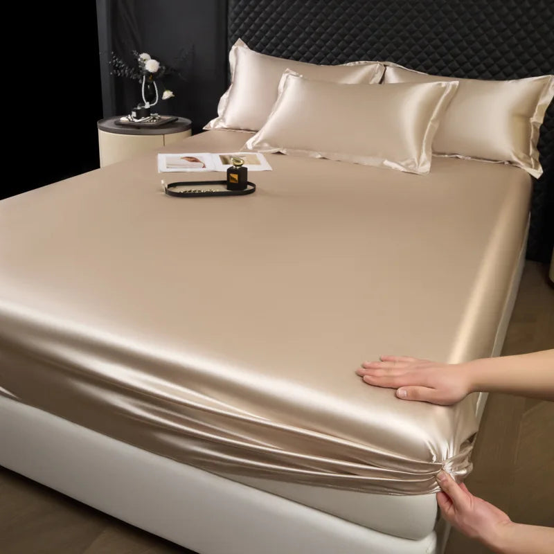 Afralia™ 100% Mulberry Silk Fitted Sheet Set with Pillowcase - Luxury Solid Color Silk Bed Linen