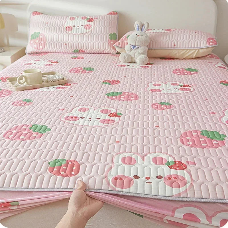 Afralia™ Summer Cartoon Print Silky Latex Cooling Fitted Sheet Set