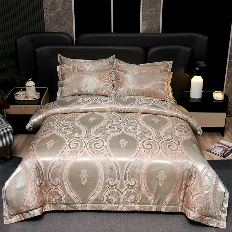 Afralia™ Satin Jacquard Bedding Set | 4Pcs Double Size Bedclothes