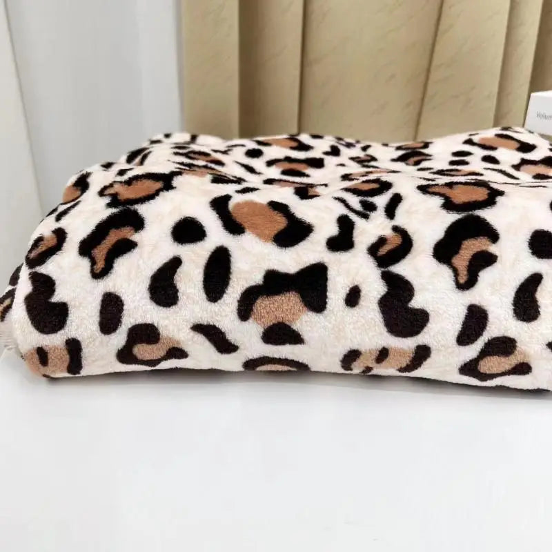 Afralia™ Leopard Print Warm Blanket for Office, Dorm, and Sofa