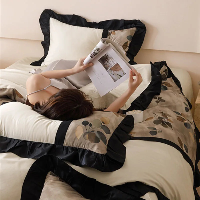Afralia™ Ice Rayon Summer Bedding Set with Lace - Silky & Cozy Single/Double Bed Set