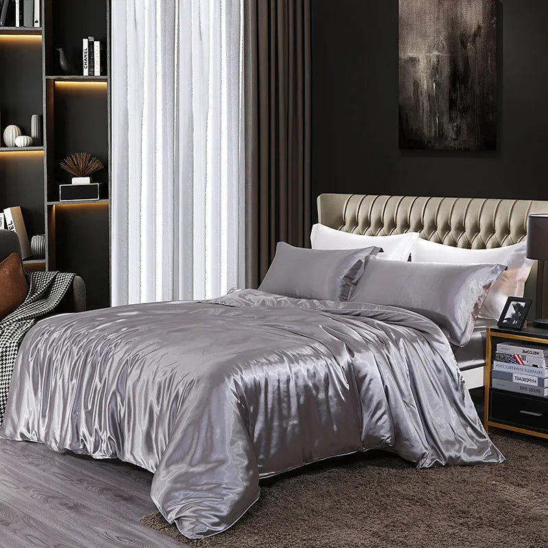 Afralia™ Silk Summer Bedding Set: Double-Sided Cooling Comforter & Soft Satin Sheet - Single/Double