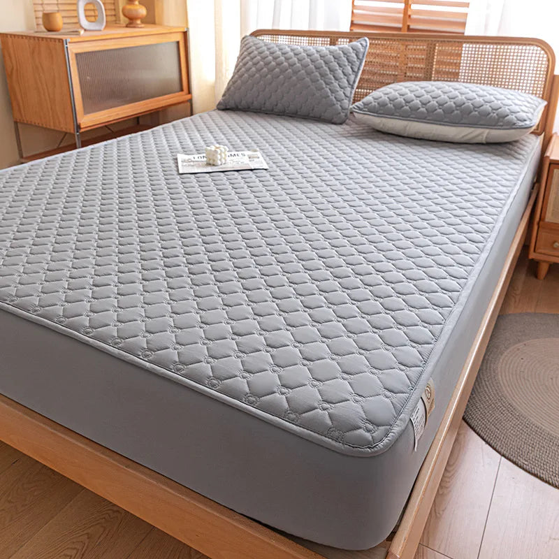Afralia™ Waterproof Quilted Mattress Cover - Non-Slip Solid Color Bed Sheet