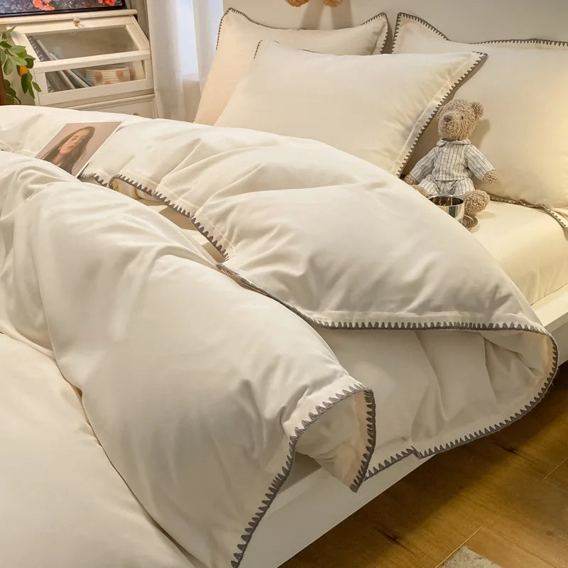 Afralia™ Cozy Shell Edges Bedding Set: Soft Duvet & Fitted Sheet for Autumn/Winter