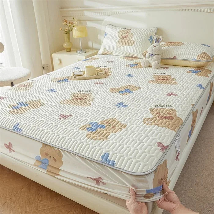 Afralia™ Summer Cartoon Print Silky Latex Cooling Fitted Sheet Set