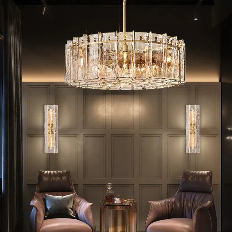 Afralia™ LED Gold Smoky Gray Glass Chandelier - Creative Living Room Ceiling Fixture