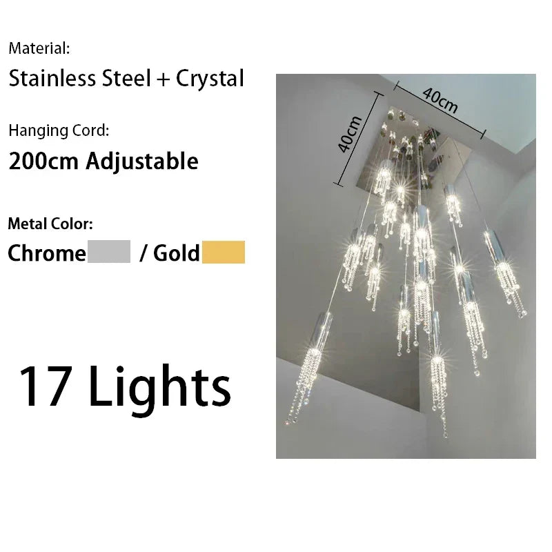 Afralia™ Gold Crystal Chandelier: Modern Luxury Lighting for Living Room, Staircase, Villa.