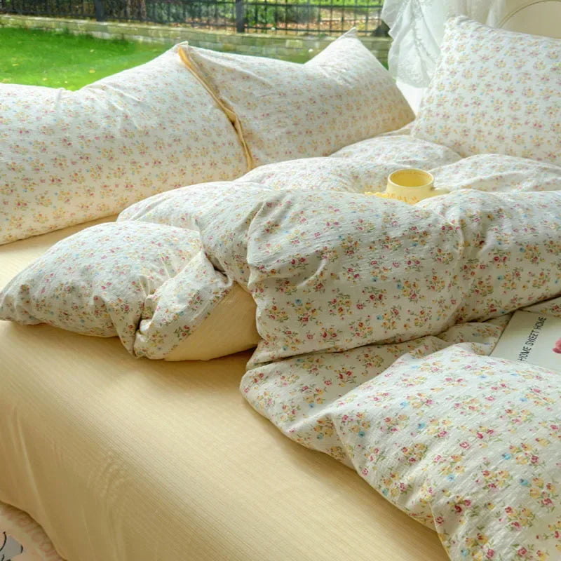 Afralia™ Floral Printed Cotton Bed Set: Cute, Soft, Comfortable 4-Piece Duvet Cover & Sheet
