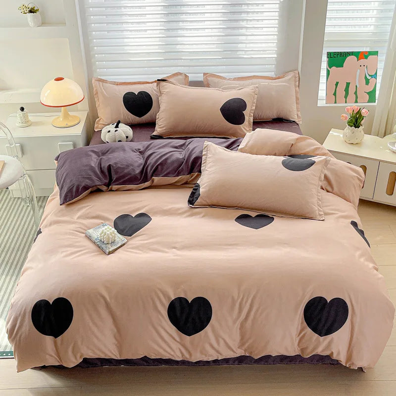 Afralia™ Cozy Cotton Bedding Set for Double Bed, Autumn Winter Duvet Cover Kit