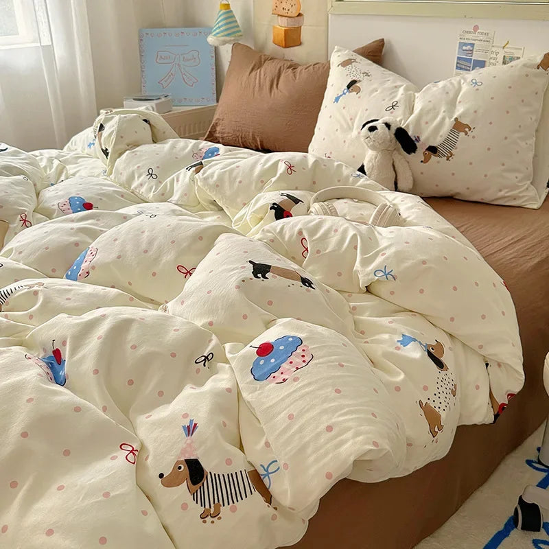 Afralia™ Cartoon Print Quilt Cover Set for King Queen Beds - All Seasons Comfort