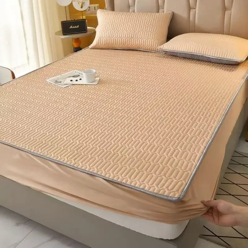 Afralia™ Cooling Latex Fitted Sheet Set: Soft 3-Layer Mattress Protector for Hot Sleepers