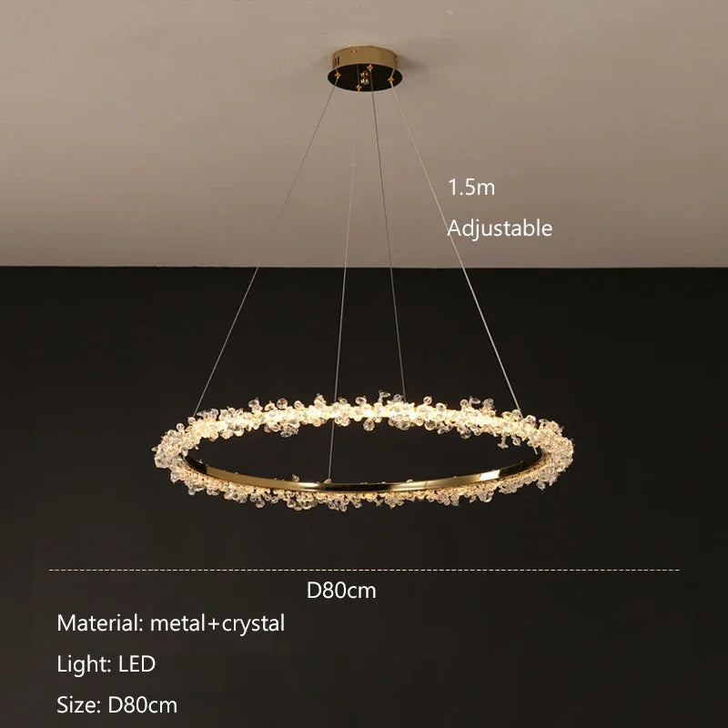 Afralia™ Crystal Ring Pendant Light for Modern Living Room, Dining, Bedroom - French Light Luxury