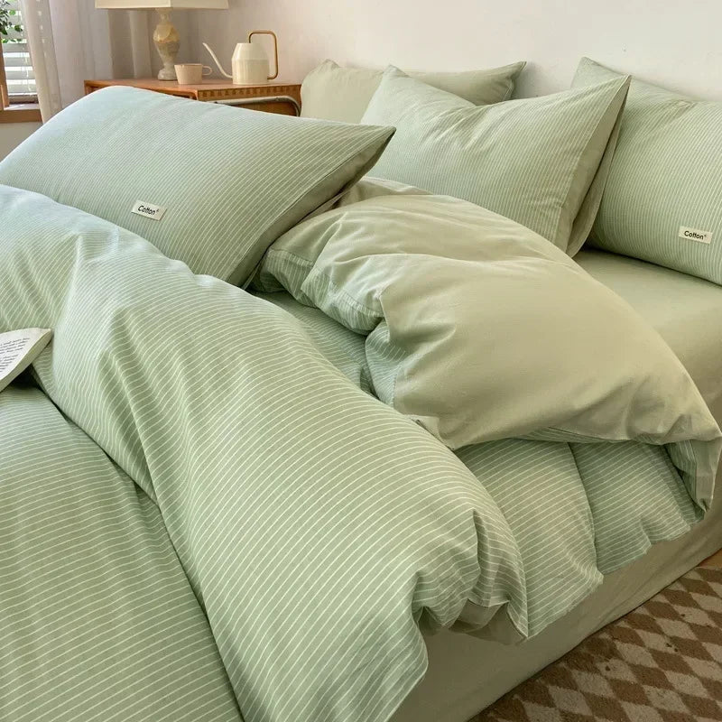 Afralia™ Nordic Cotton Bedding Set: Soft Striped Comforter Cover for Adults