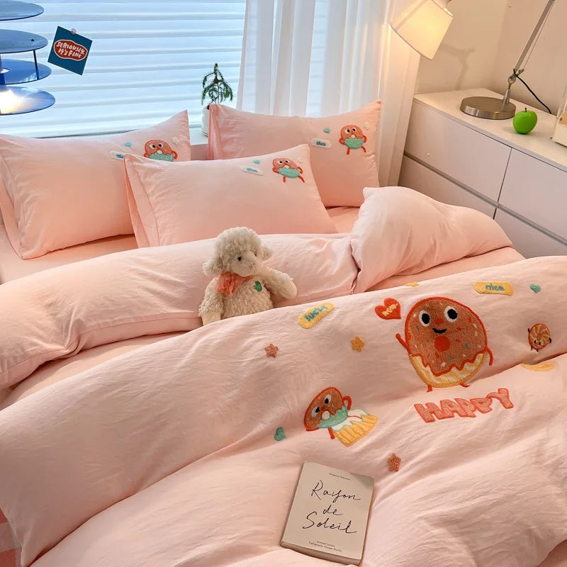 Afralia™ Cartoon Pattern Embroidered Bedding Sets: Cozy, Soft, and Breathable for Kids and Adults