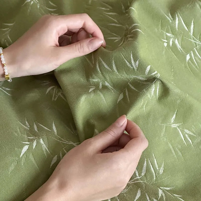 Afralia™ Bamboo Leaf Jacquard Bedding Set: Soft & Comfortable Quilt Set, 100% Cotton, Green, Adult & Kids.