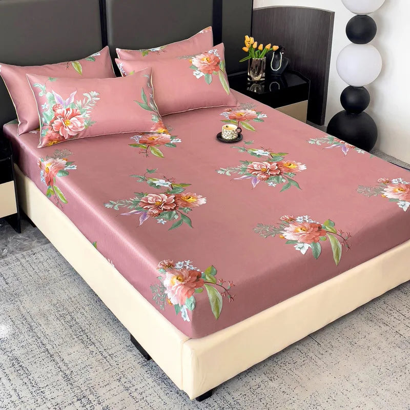 Afralia™ Printed Silky Fitted Sheet: Soft & Anti-Slip Mattress Cover