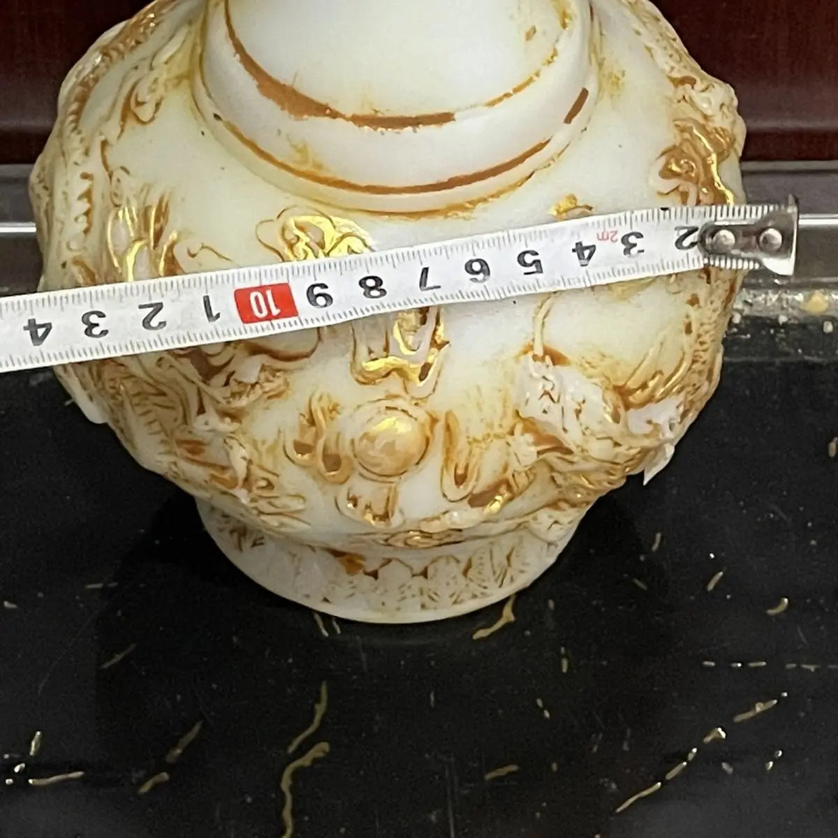 "Afralia™ White Marble Gold Vase with Ming and Qing Antique Jade Dragons"