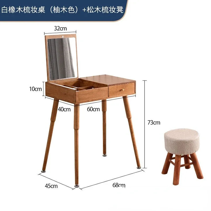 Afralia™ Solid Wood Makeup Dressing Table with Flip Style Mirror and Drawers