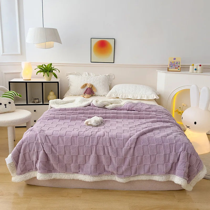 Afralia™ Checkerboard Faux Lamb Fleece Blanket: Soft, Cozy, Dual Sided Sofa Cover, Machine Washable