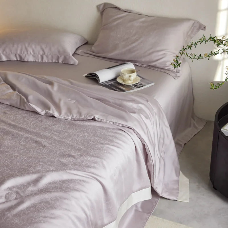 Afralia™ Light Luxury Jacquard Quilt Set with Sheets & Pillowcases - Ice Silk, Washable & Cooling