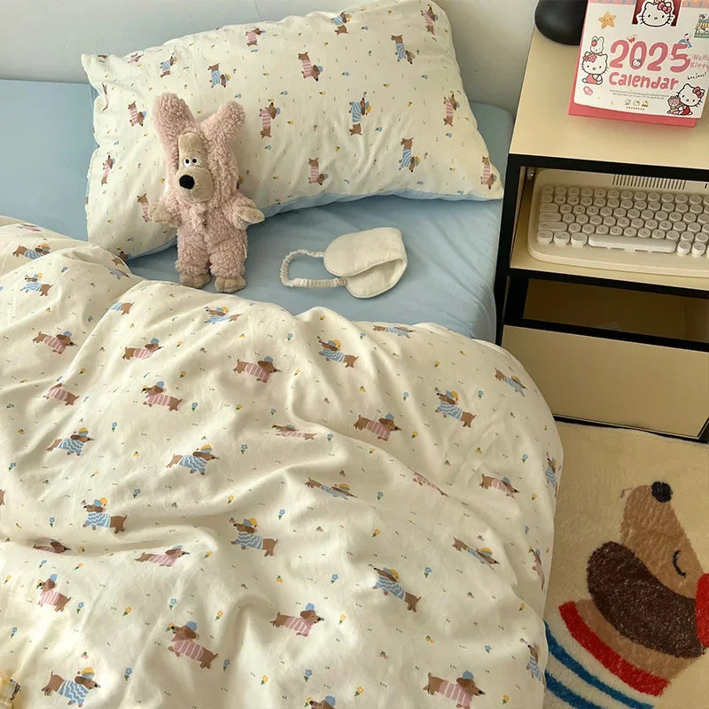 Afralia™ Cartoon Pattern Printed Cotton Bedding Set with Pillowcase
