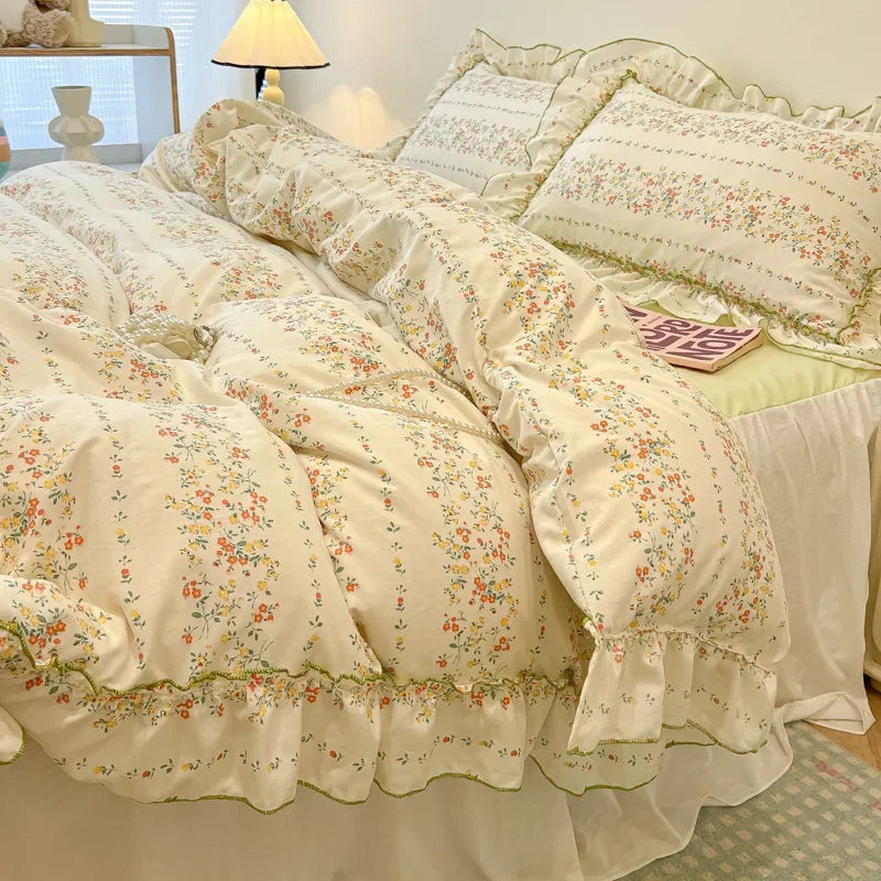 Afralia™ Floral Bed Skirt Set in Skin-Friendly Cotton for Comfy Sleep Quality