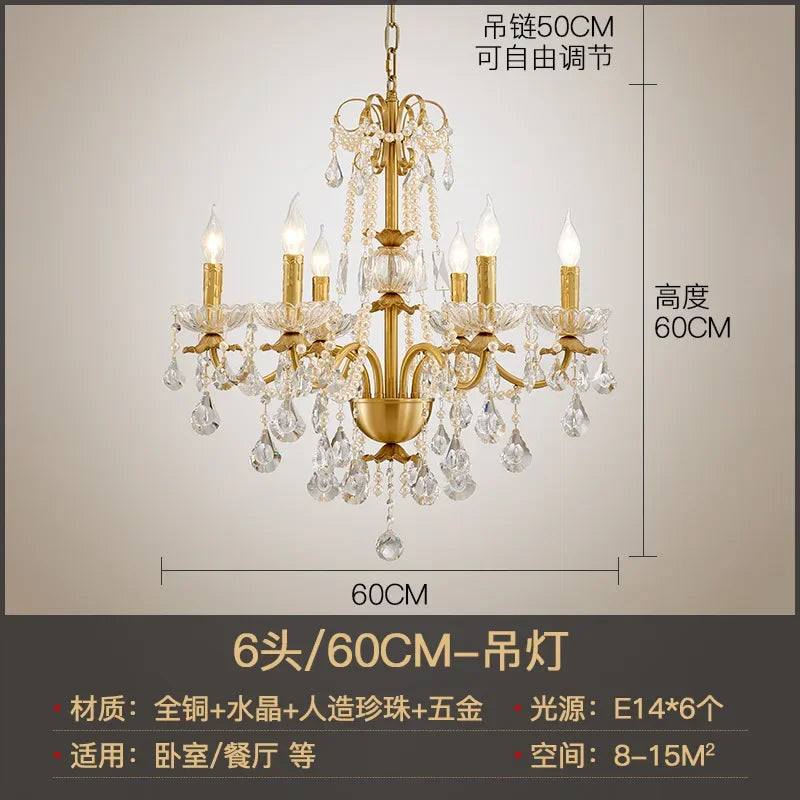 Afralia™ Gold Brass Crystal Chandelier for Living Dining Bedroom, Retro Candle Lights Pendant Lamps