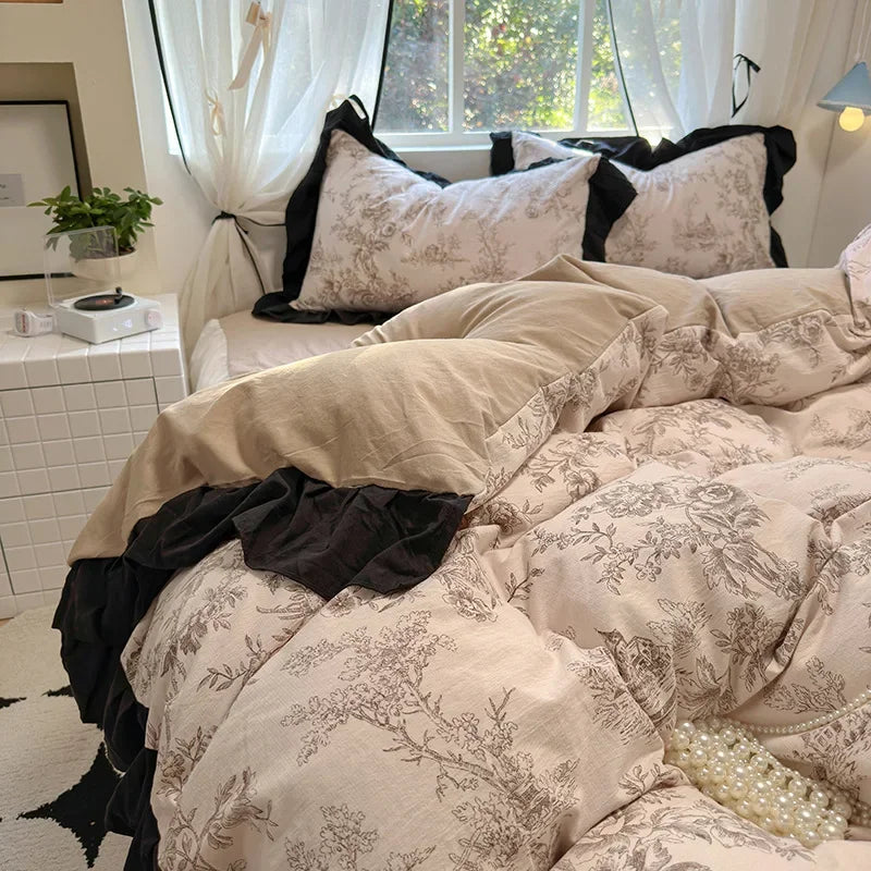 Afralia™ French Washed Cotton Princess Flower Quilt Cover Set - Spring Floral Bedding