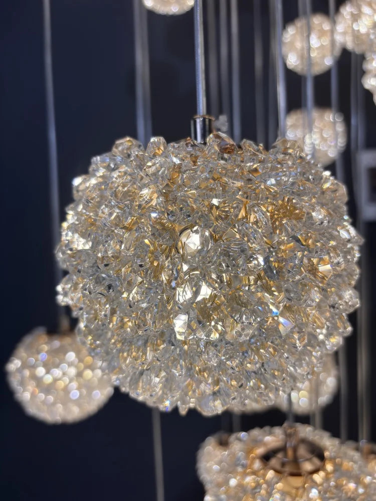 Afralia™ LED Glass Ball Chandelier for Staircase Duplex Villa Loft Hollow Living Room