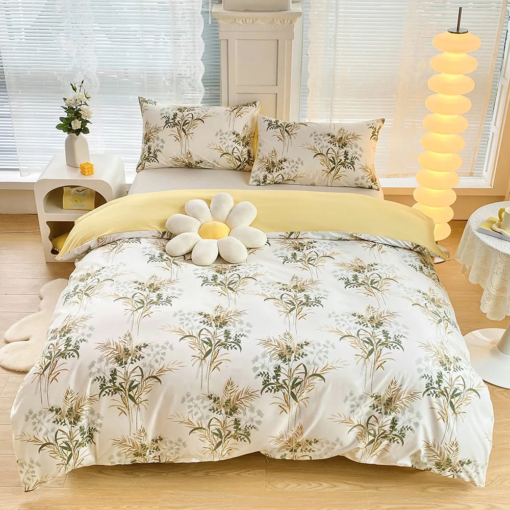 Afralia™ Simple Bouquet Print Duvet Cover Set with 2 Pillowcases - Queen/King Size