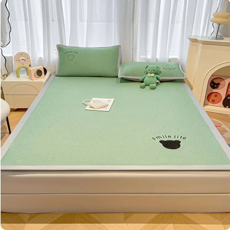 Afralia™ Bear Jacquard Ice Bean Mat Set - Cooling Bed Sheet for Kids & Adults
