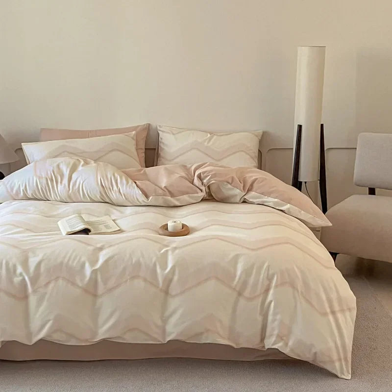 Afralia™ Soft Cotton Grid Printed Bedding Set for Single/Double Bed